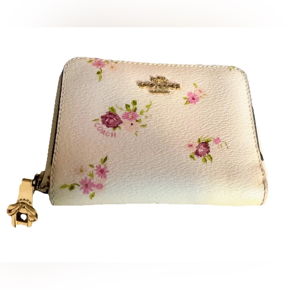 Coach Bifold Wallet Cream with Pink Floral Design